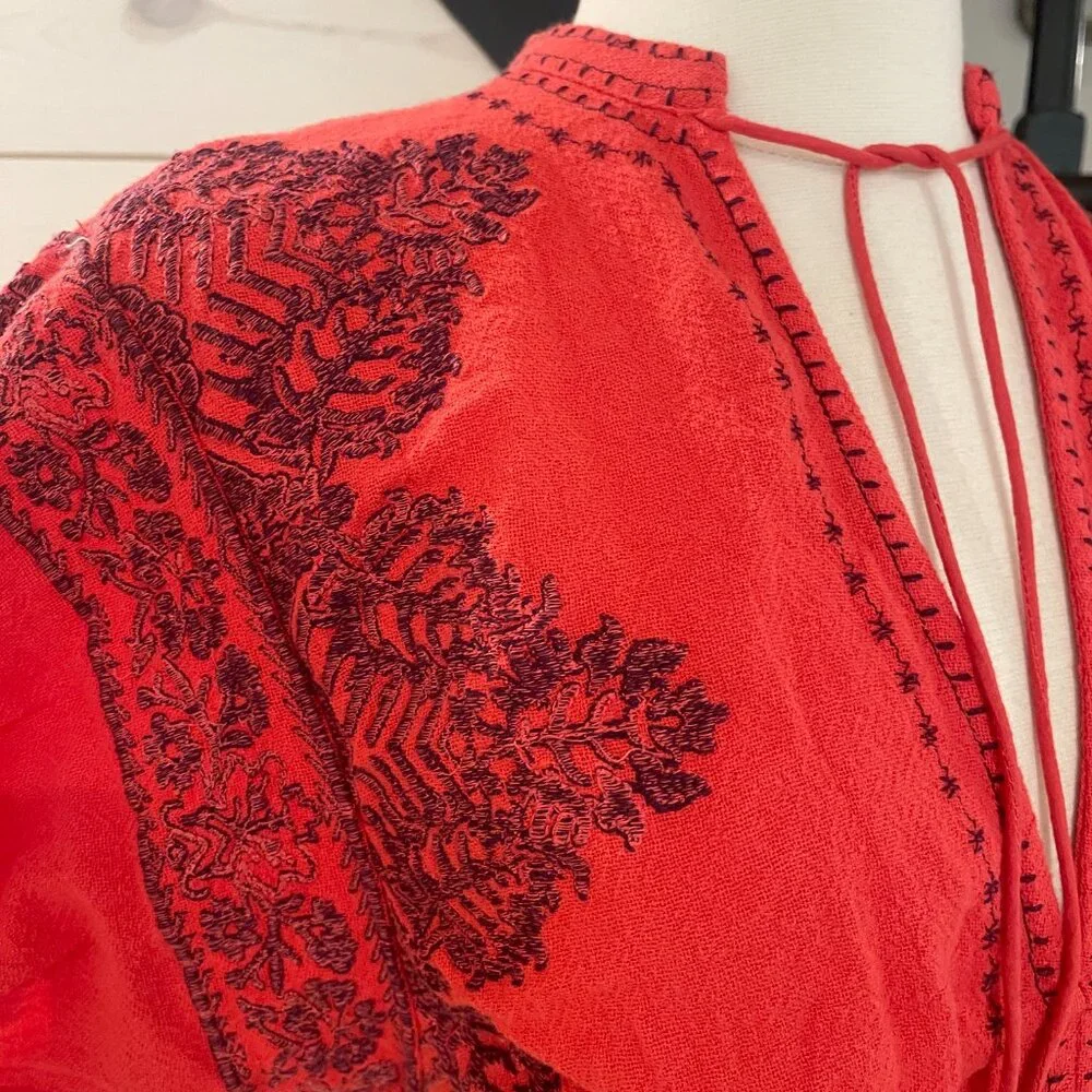 010 Free People Temecula Printed Embroidered Top NWOT Size XS